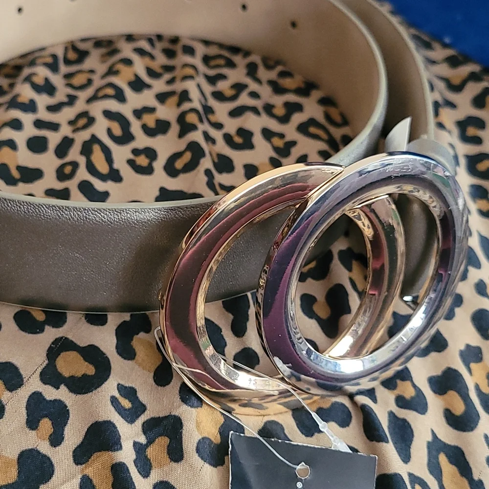 INC International Concepts belt Two tone Dbl Circle Buckle Pewter Sz Small New